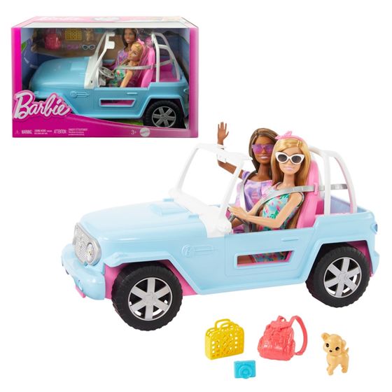 Barbie y Amiga Jeep Celeste + Accesorios
